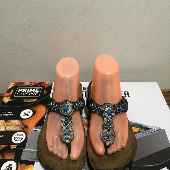 Nicole Pecos Women's Freesia Light LEATHER Rhinestones Sandals Size 7M - Picture 4 of 16